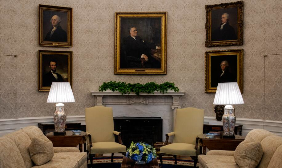 Πίνακες προηγούμενων προέδρων των ΗΠΑ στο Οβάλ Γραφείο, φωτογραφία: Bill O'Leary/Washington Post