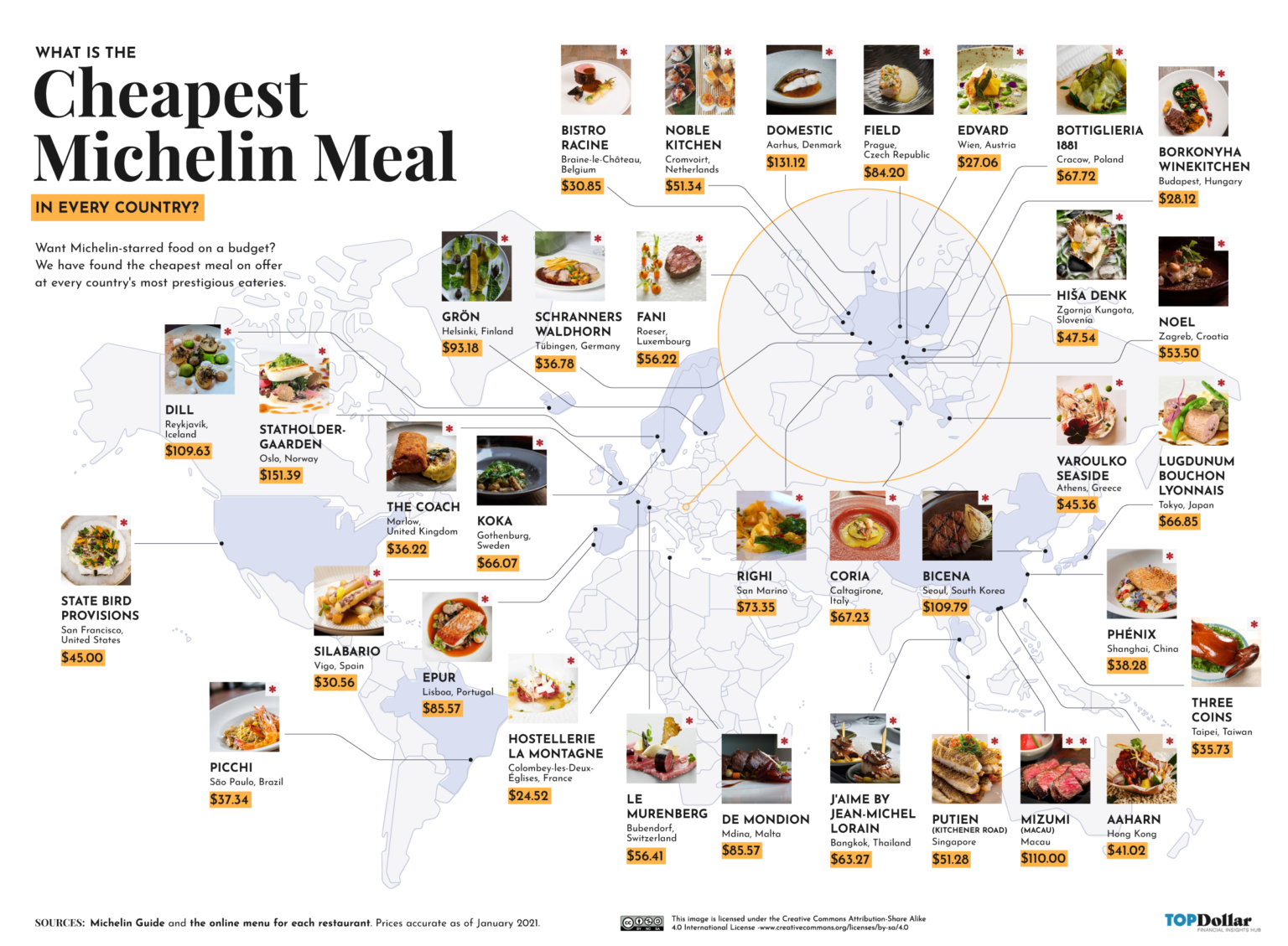Ο χάρτης με τα πιο οικονομικά εστιατόρια με αστέρι Michelin -σε όλο τον κόσμο, φωτογραφία/credits: Top Dollar