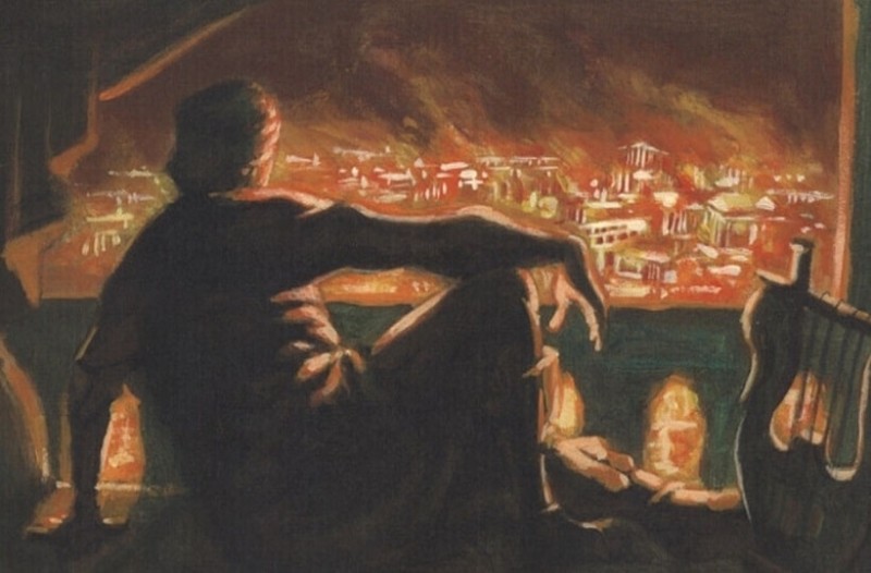 Ο Νέρων με την λύρα του, βλέποντας ατάραχος της καταστροφική πυρκαγιά.
