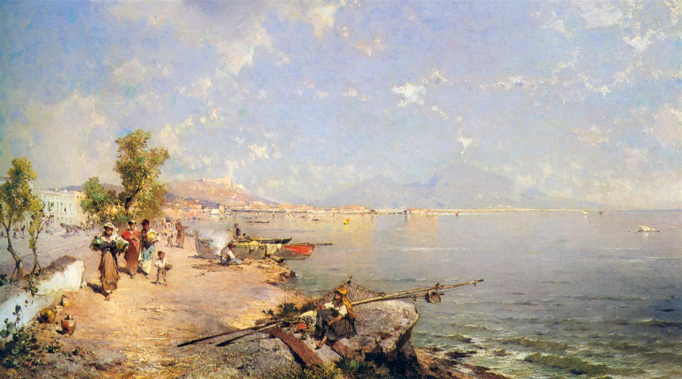 Το λιμάνι της Νάπολης με θέα το Βεζούβιο, Franz Richard Unterberger. Photo Credits: Wikimedia Commons