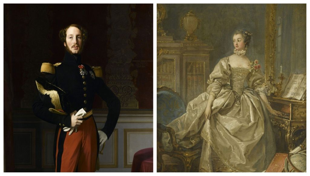 «Αναζητώντας την Αθανασία - Η Τέχνη του Πορτραίτου στις Συλλογές του Λούβρου»: Τρεις χιλιάδες χρόνια ιστορίας ξεδιπλώνονται σε μια έκθεση στην Εθνική Πινακοθήκη | Αριστερά: Πορτρέτο του Φερντινάν-Φιλίπ ντε Μπουρμπόν-Ορλεάν (1810-1842), δούκα της Ορλεάνη, βασιλικού πρίγκιπα (1842). Ζαν Ωγκύστ Ντομινίκ Ενγκρ (1780-1867) | Δεξιά: Φρανσουά Μπουσέ (1703-1770): Πορτρέτο της Ζαν Αντουανέτ Λε Νορμάν ντ’ Ετιόλ, μαρκησίας ντε Πομπαντούρ (1750)