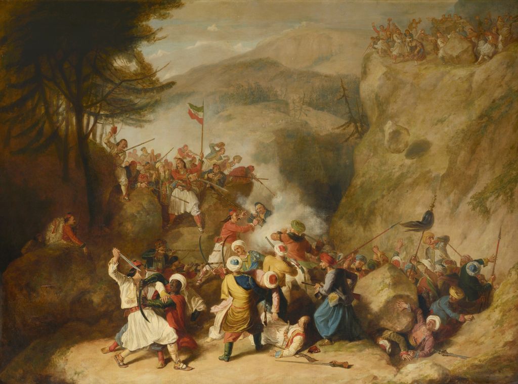 Denis Dighton (1792-1827) Η ήττα των Οθωμανών στην Κλεισούρα, 1823 Eλαιογραφία σε καμβά 182x244 εκ
