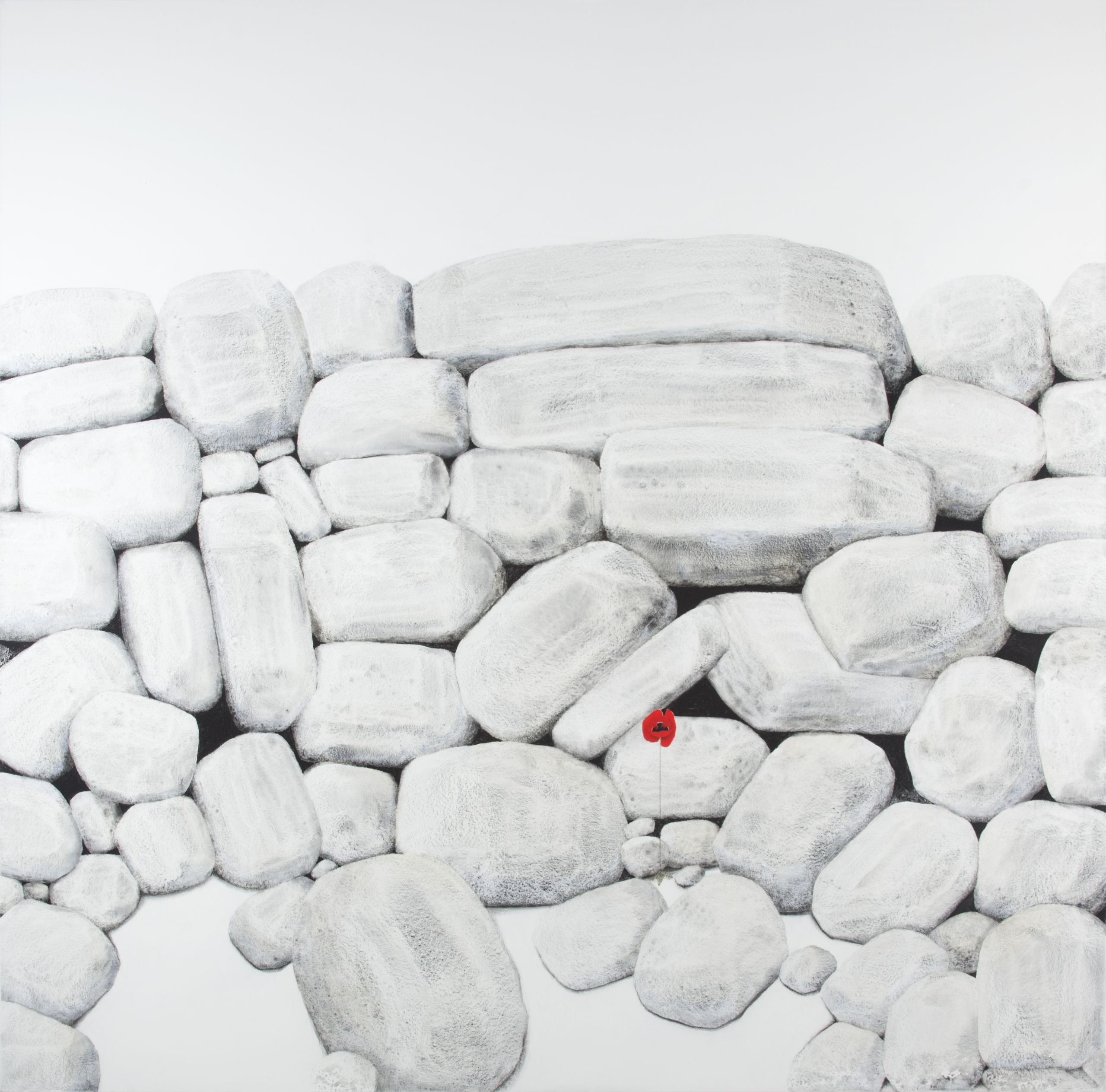 Πέτρες και παπαρούνα, Σωτήρης Σόρογκας, 2010, Ακρυλικό σε καμβά 180 x 180 εκ., Photo credits © Χριστόφορος Δουλγέρης