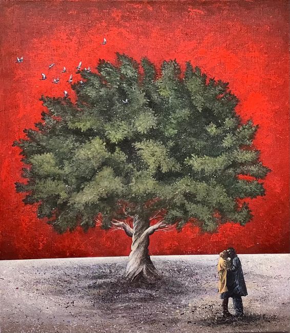 Δάφνη Αγγελίδου - Δέντρο σε κόκκινο- 80x70