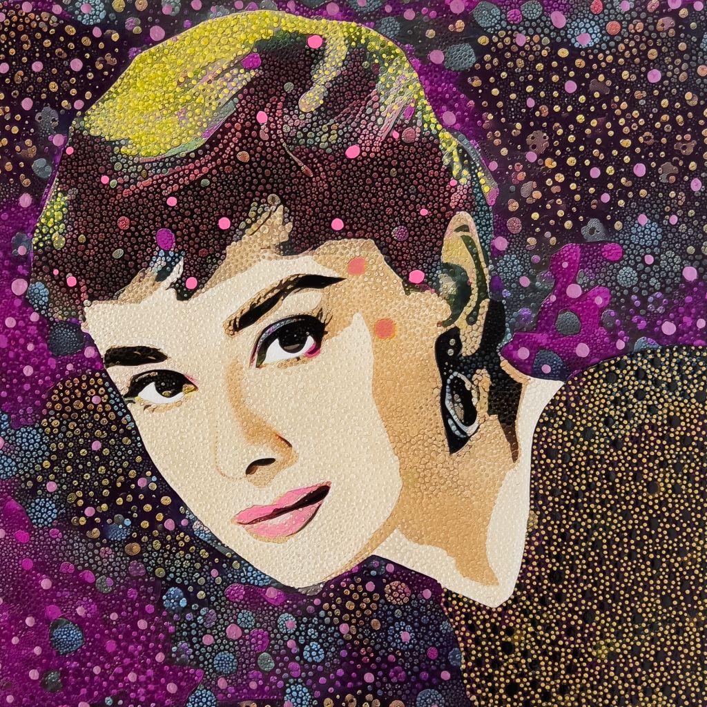 Audrey Hepburn, Monoprint, Mixed media on paper, 84x84
