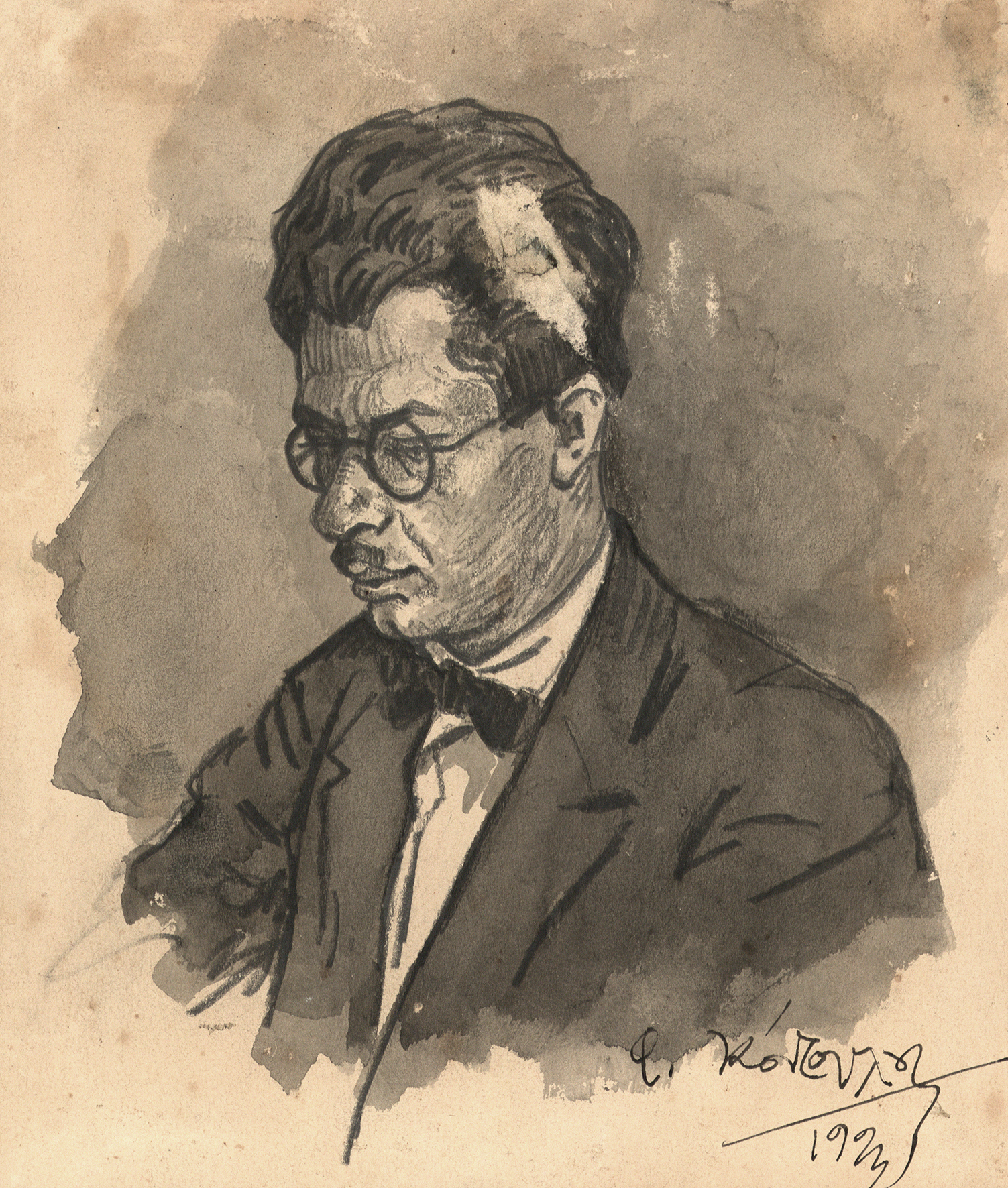Πορτρέτο του Μυριβήλη από τον Φώτη Κόντογλου, 1923 / ΑΣΚΣΑ Αρχεία, Αρχείο Στράτη Μυριβήλη