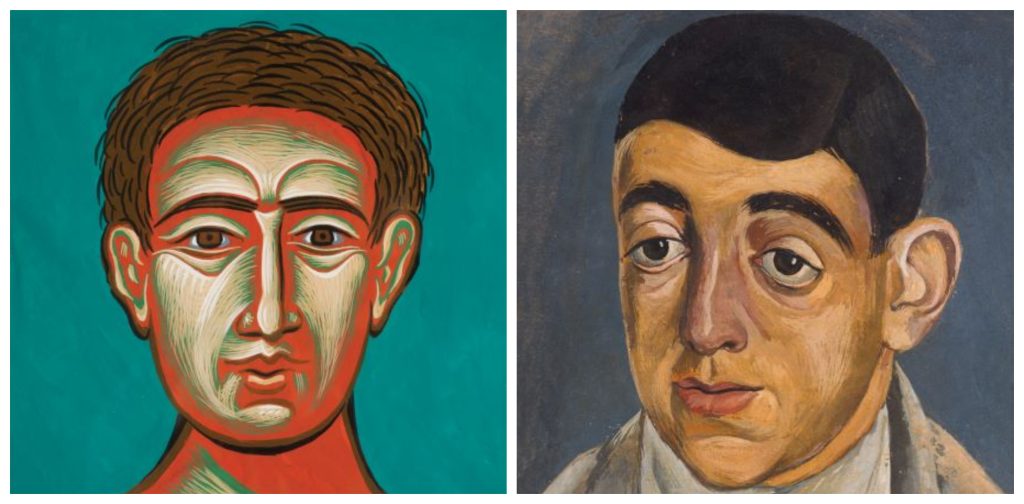 Αριστερά: Έργο του Νίκου Εγγονόπουλου | Δεξιά έργο του Γιάννη Μόραλη