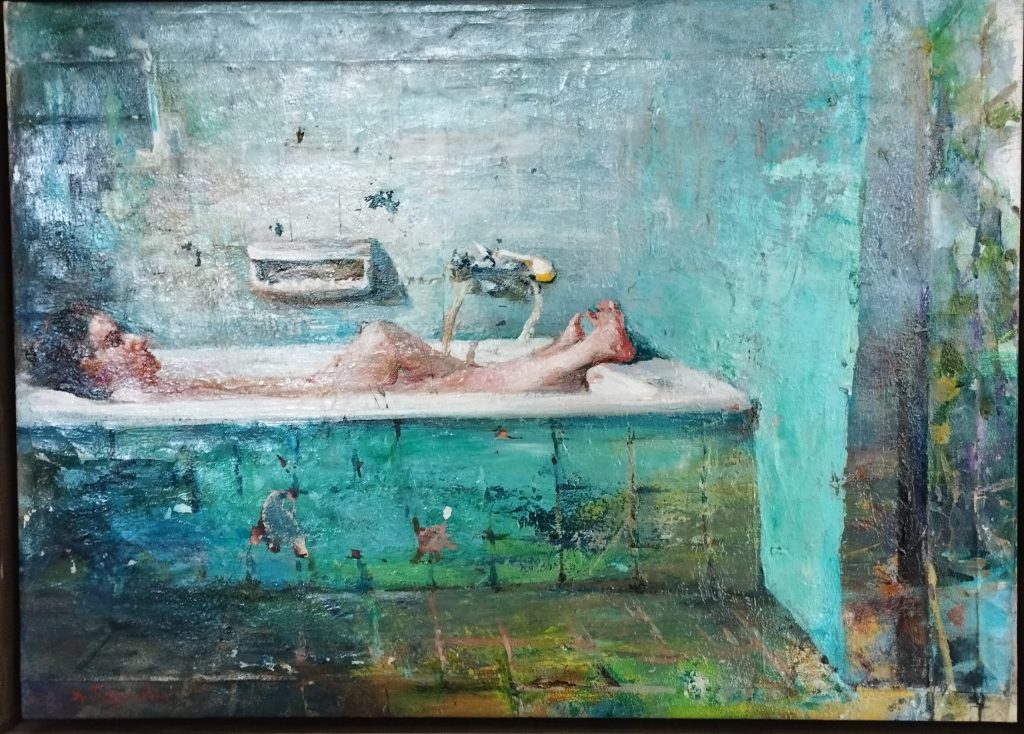 Παλλαντζάς Χρήστος (1962) Το μπάνιο, 2022 λάδι σε καμβά 43 Χ 60 εκ.