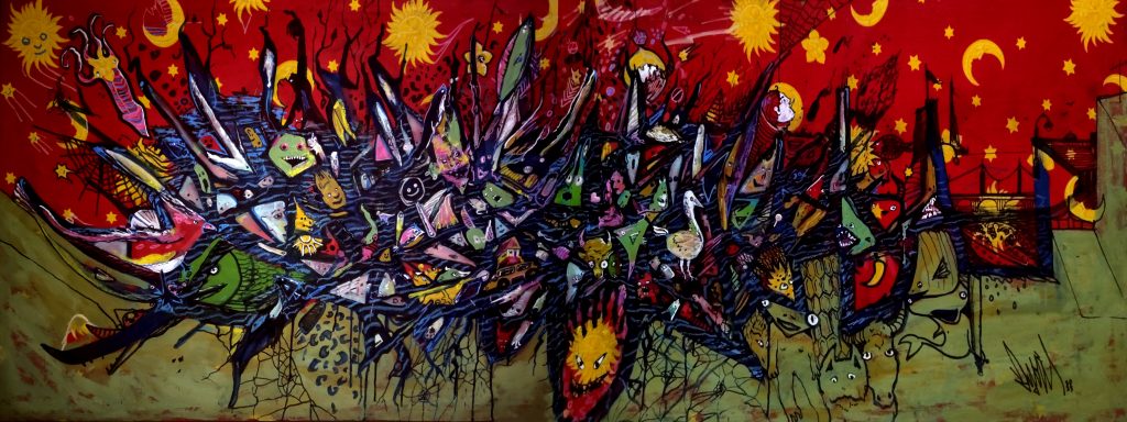 ZYAN“ Flood creatures “ 70x200 mixed media on canvas 2023